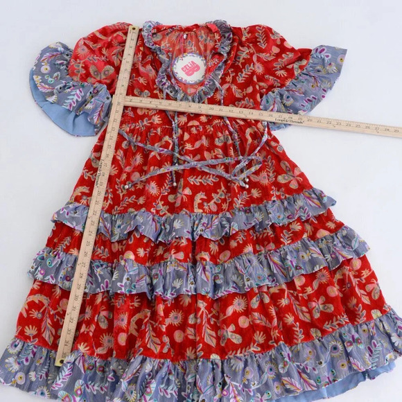 CeliaB Matilda Red Burnout Floral Tiered Ruffle Sleeve Midi Dress XS NWT - Picture 4 of 11